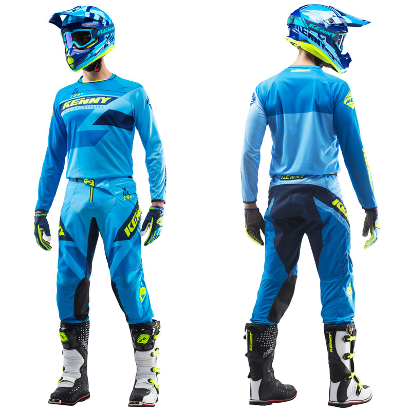 Tenue Cross Kenny Track Bleu Clair Jaune Fluo 2019 FX MOTORS