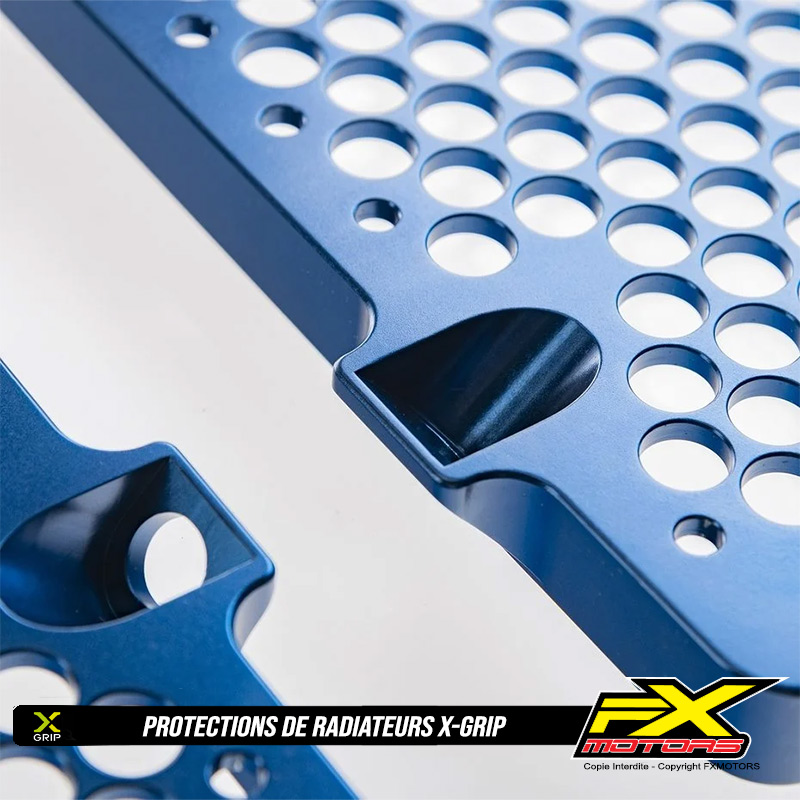 Protections de radiateurs X GRIP Motocross Enduro Anodise Couleur Bleu Detail 