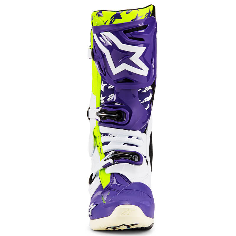 bottes alpinestars tech 10 violet jaune fluo 2025 cross