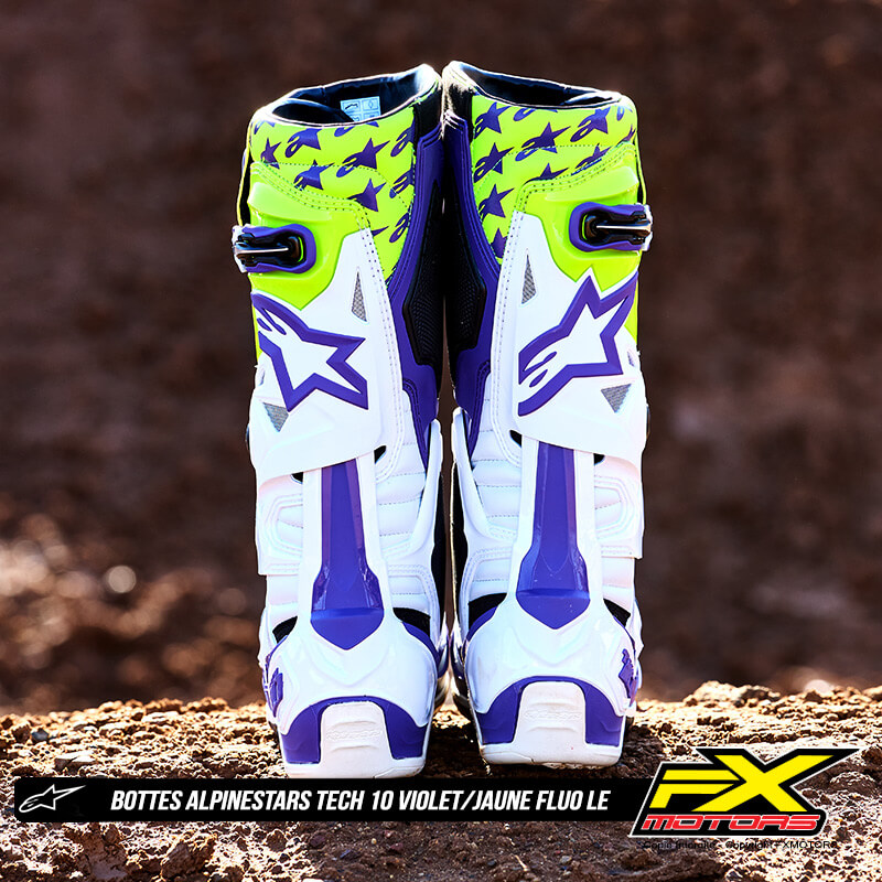 bottes alpinestars tech 10 violet jaune fluo 2025 edition