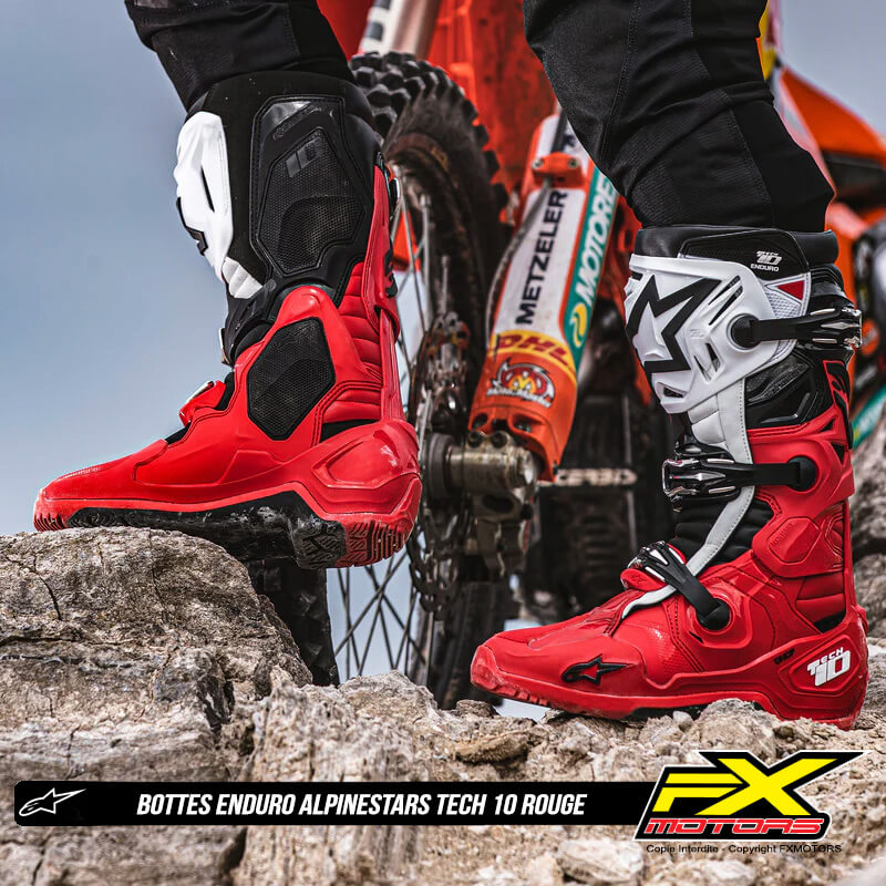 bottes alpinestars tech10 enduro rouge blanc 2025 crantee