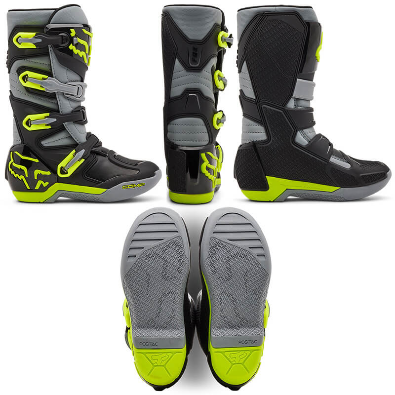 bottes enfant fox racing comp gris jaune fluo 2025 cross