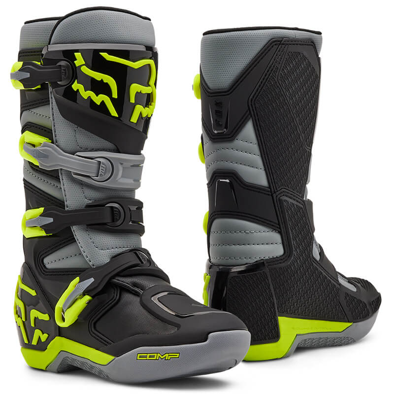 bottes enfant fox racing comp gris jaune fluo 2025