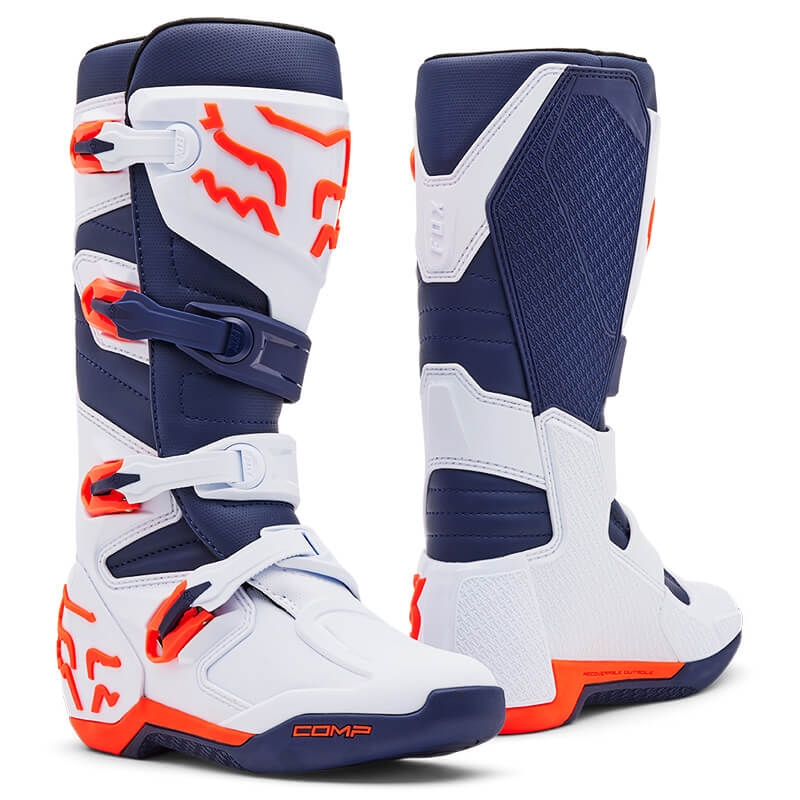 bottes fox racing comp blanc bleu marine 2025