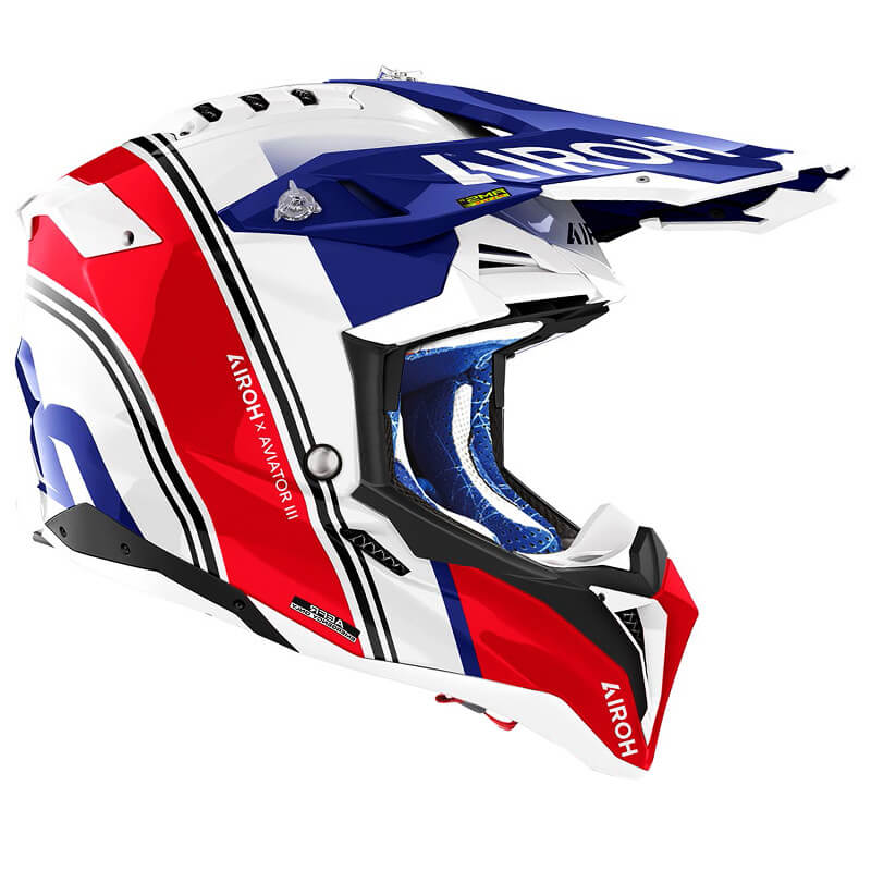 casque airoh aviator 3 hima bleu blanc rouge 2025 cross