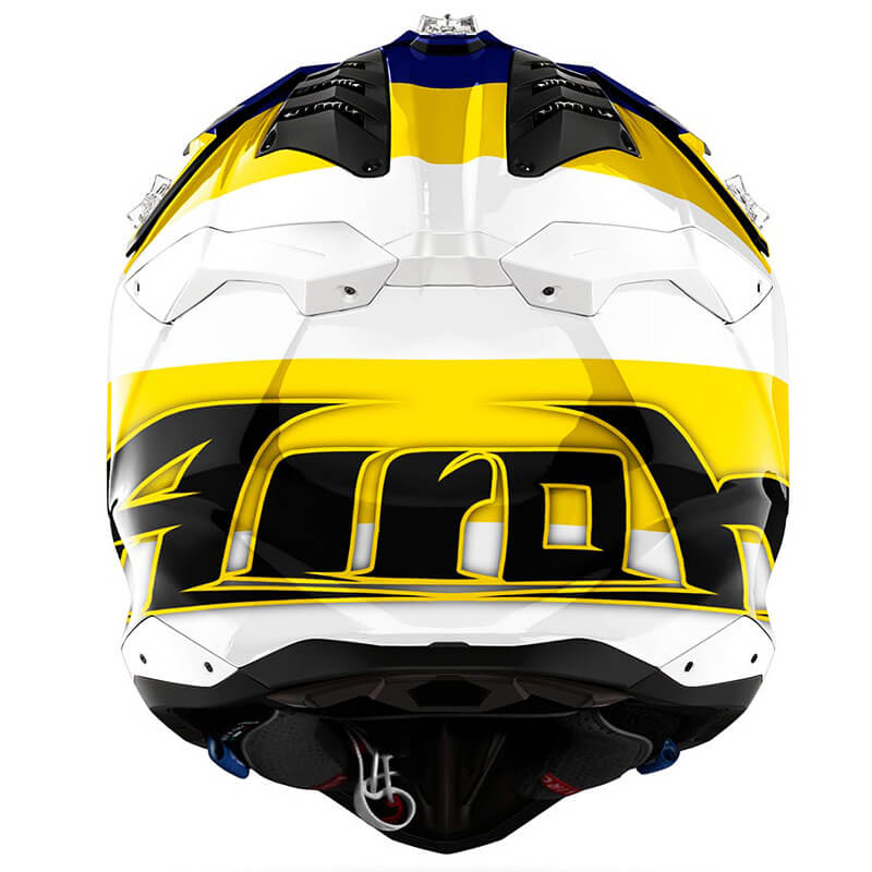 casque airoh aviator 3 monarch bleu jaune blanc 2025 motocross