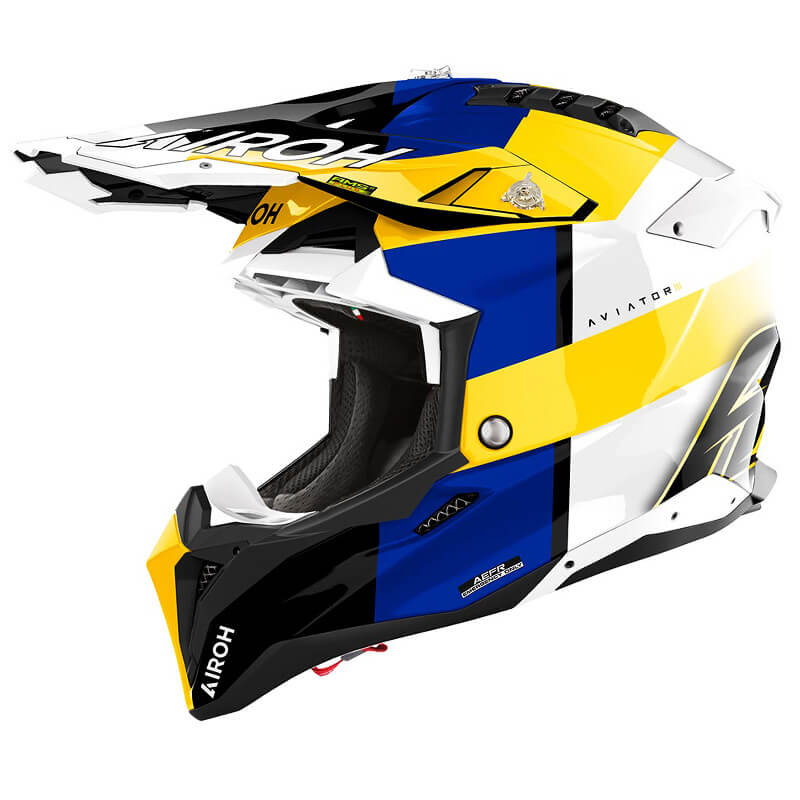 casque airoh aviator 3 monarch bleu jaune blanc 2025