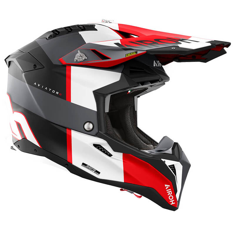 casque airoh aviator 3 monarch gris blanc rouge 2025 cross