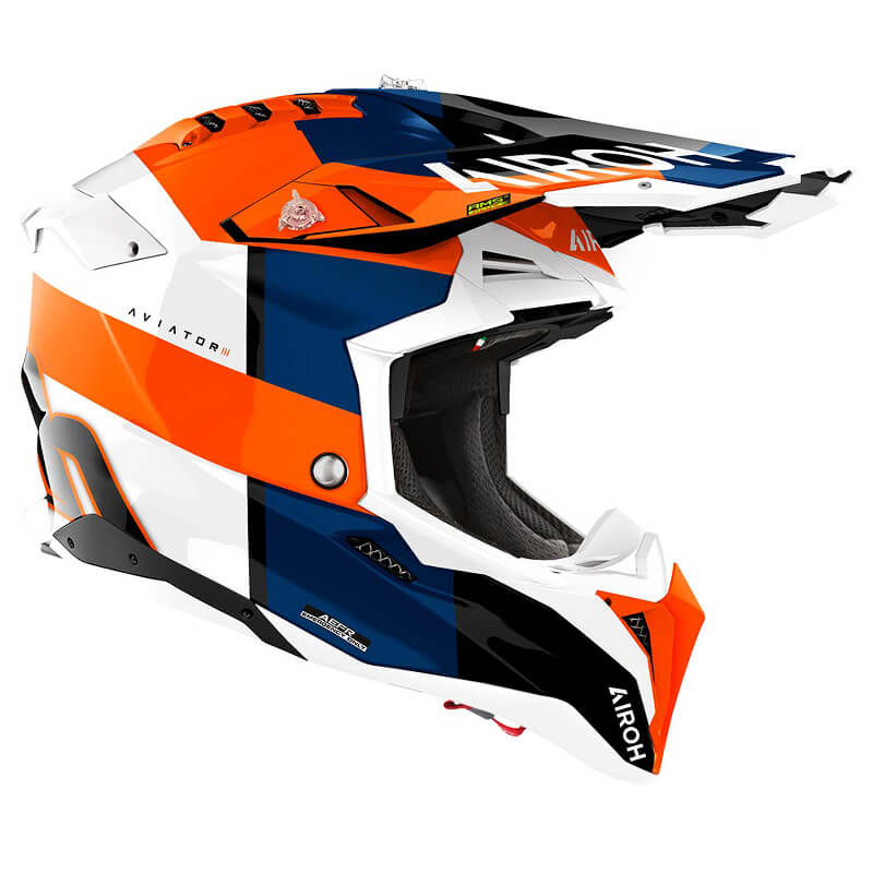 casque airoh aviator 3 monarch orange bleu blanc 2025 cross