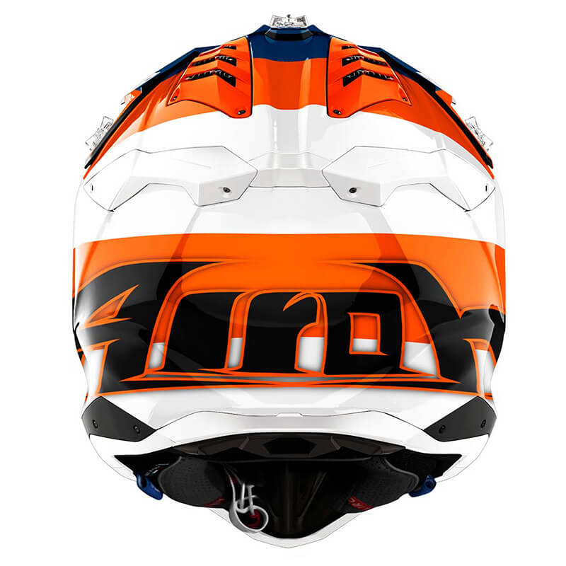 casque airoh aviator 3 monarch orange bleu blanc 2025 motocross