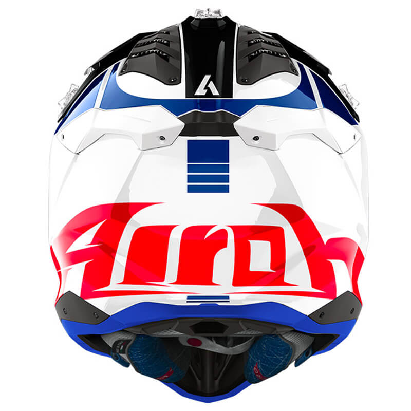 casque airoh aviator 3 push 2024 blanc bleu motocross