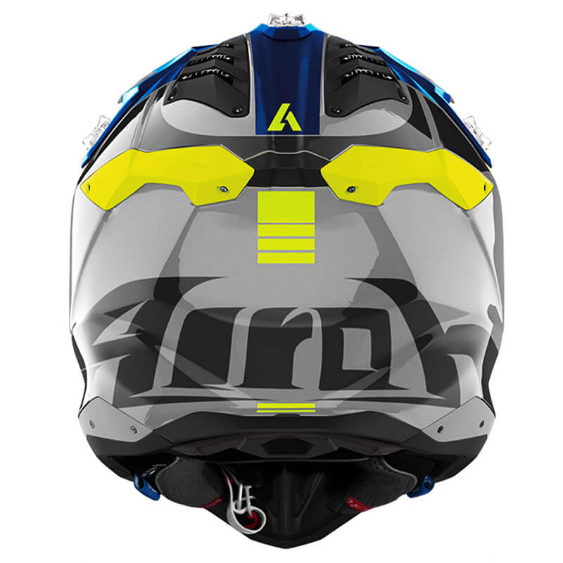 casque airoh aviator 3 push 2024 gris bleu motocross