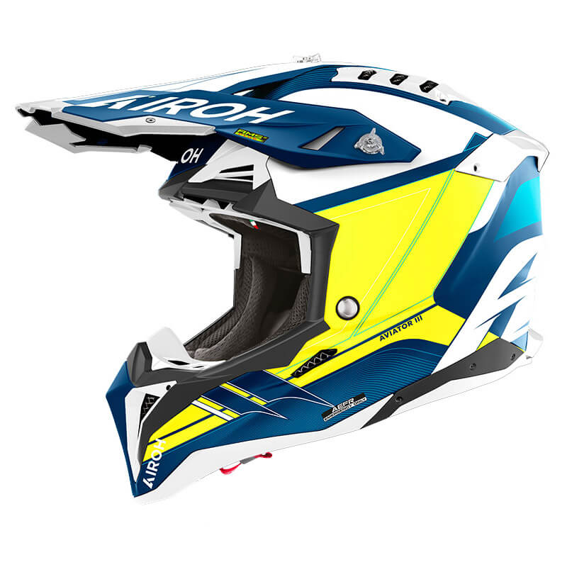 casque airoh aviator 3 saber 2024 jaune fluo bleu