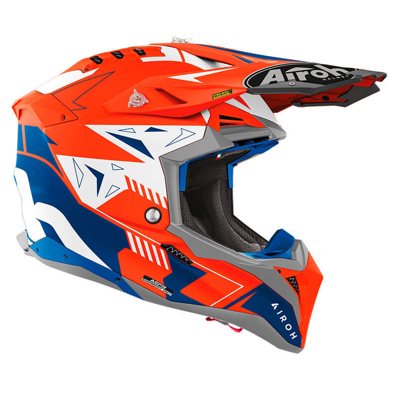 casque airoh aviator 3 spin 2024 orange bleu cross