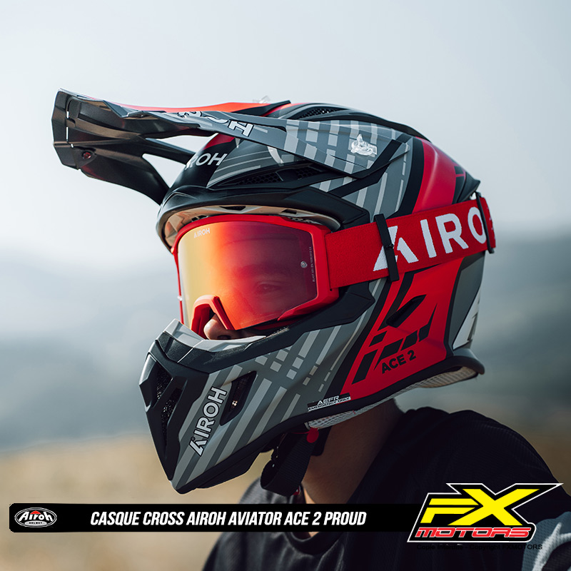 casque airoh aviator proud noir rouge 2025 cross