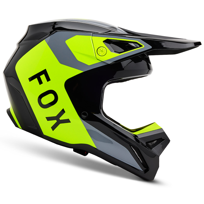 casque enfant fox racing v1 lean jaune fluo gris 2025