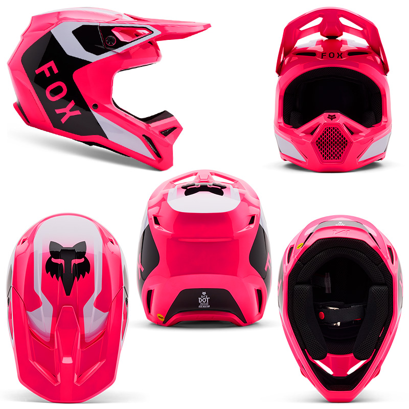 casque enfant fox racing v1 lean rose 2025 motocross