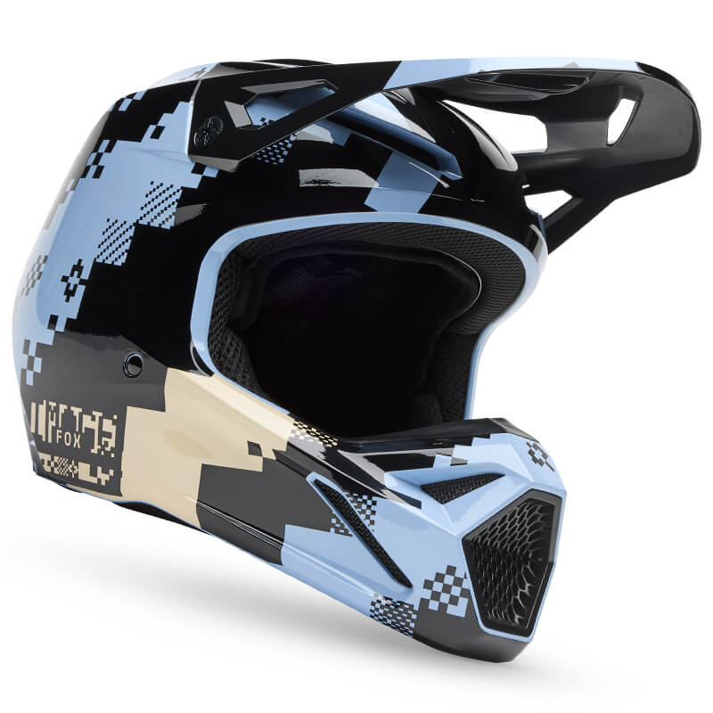 casque fox racing v1 digi noir bleu 2025 cross