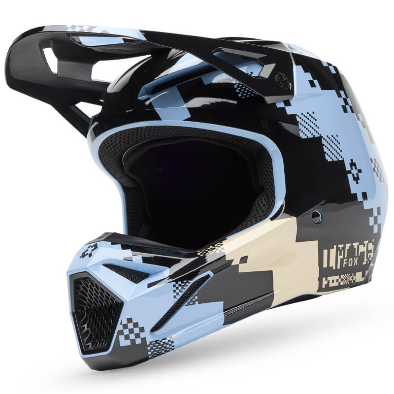 casque fox racing v1 digi noir bleu 2025 motocross