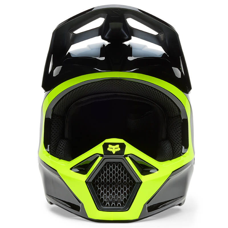 casque fox racing v1 flow jaune fluo noir 2025 motocross