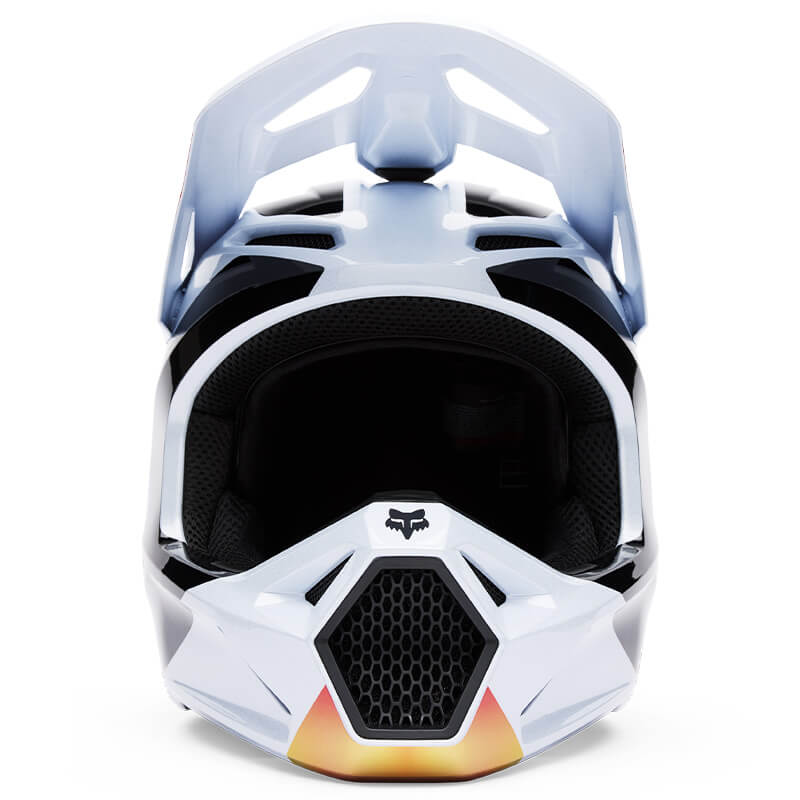 casque fox racing v1 hello blanc 2025 moto