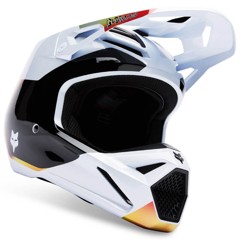 casque fox racing v1 hello blanc 2025 motocross