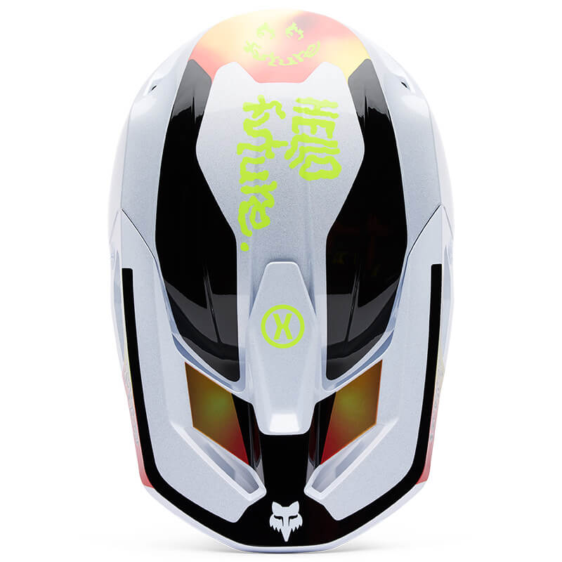 casque fox racing v1 hello blanc 2025 mx