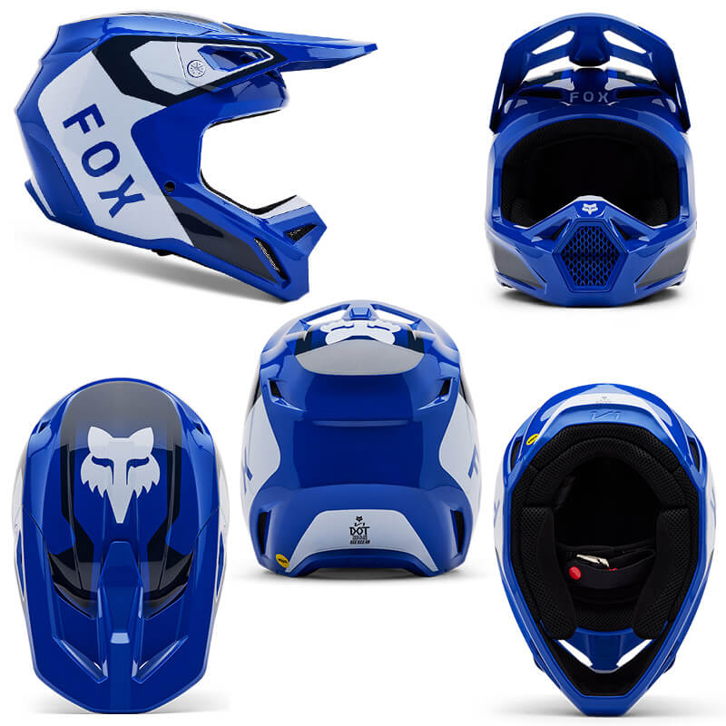 casque fox racing v1 lean bleu 2025 motocross