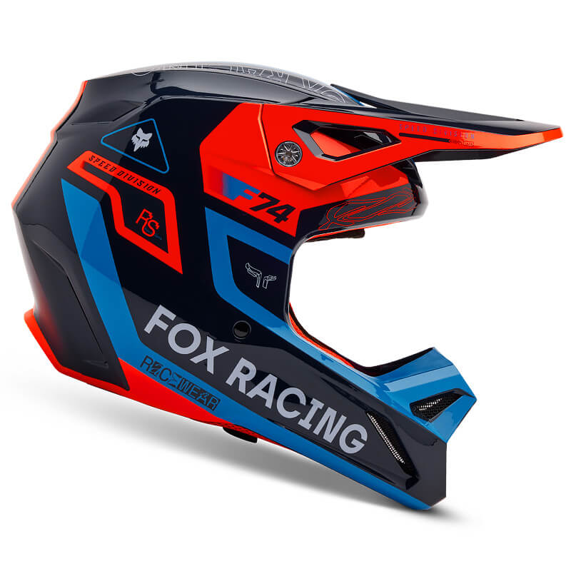 casque fox racing v1 race spec orange bleu 2025