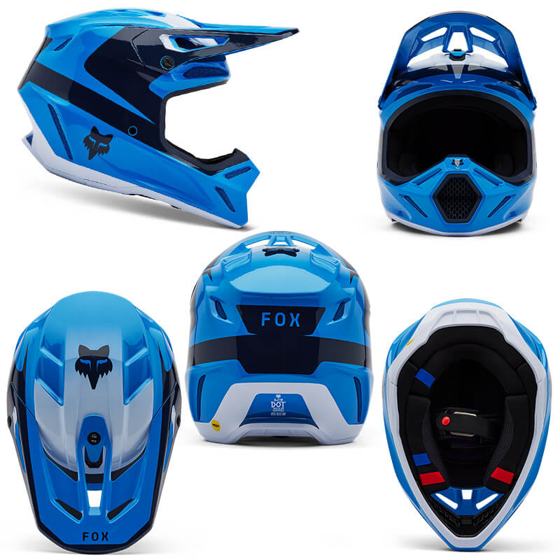 casque fox racing v3 divider bleu 2025 cross