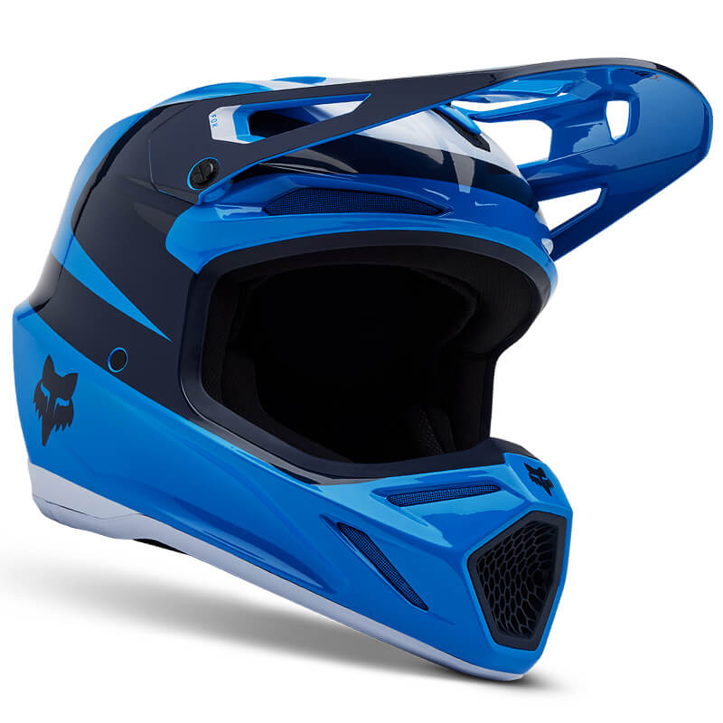 casque fox racing v3 divider bleu 2025 motocross