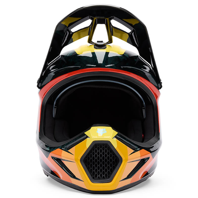 casque fox racing v3 rs grid noir orange 2025 motocross