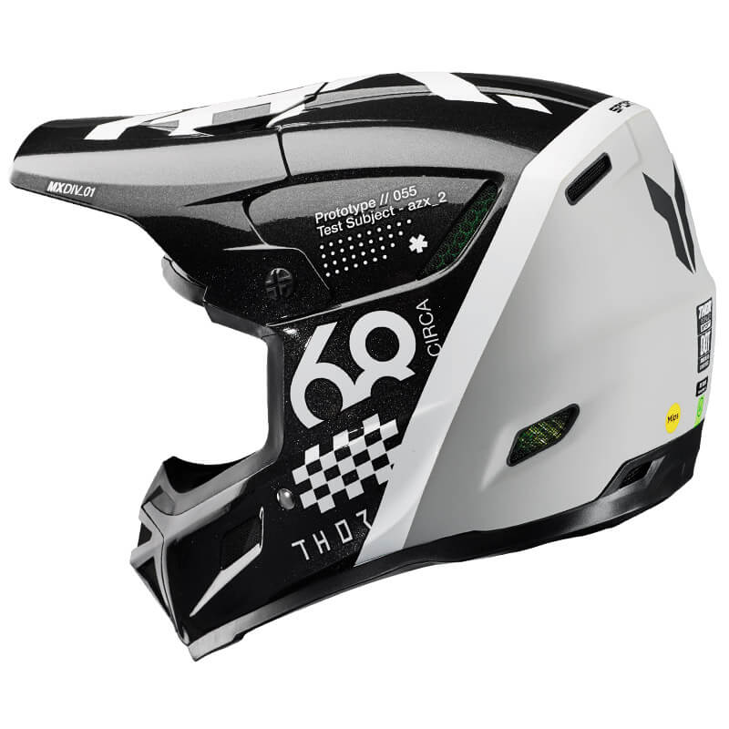 casque thor mx reflex sport riot noir blanc 2025 motocross