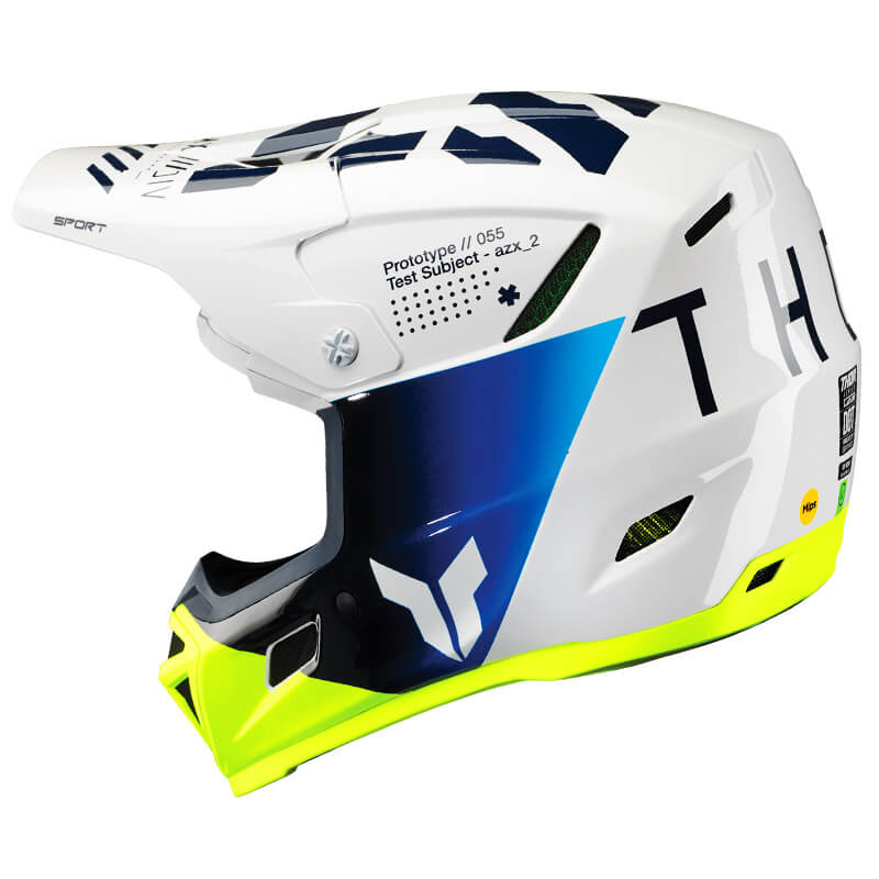 casque thor mx reflex sport strike blanc bleu 2025 motocross