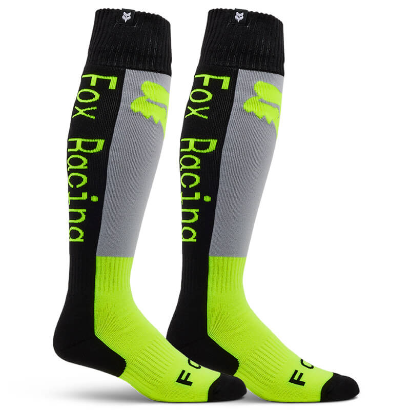 chaussettes fox racing 180 lean jaune fluo gris 2025