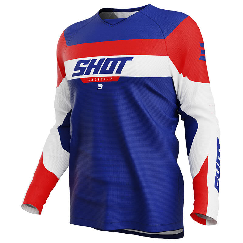 maillot enfant shot draw league bleu rouge 2025 mx