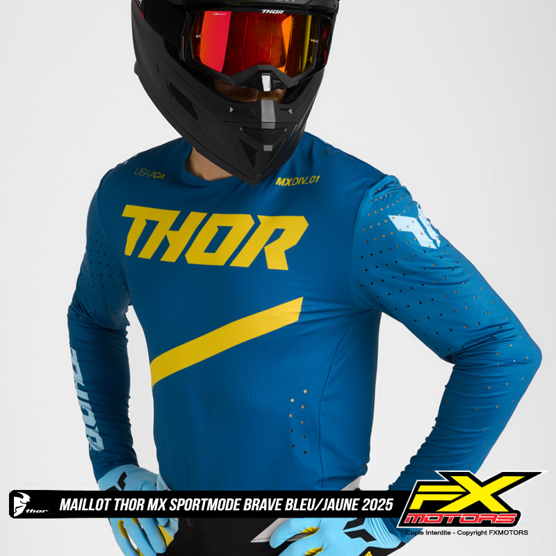 maillot thor mx sportmode brave bleu jaune 2025 mx