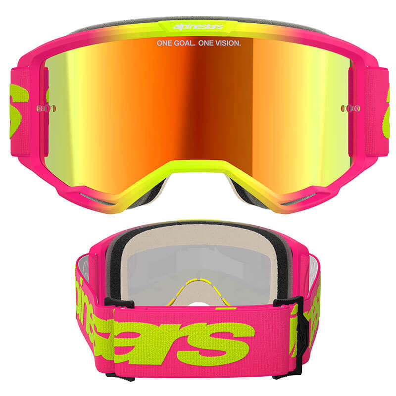 masque alpinestars vision 5 wordmark rose jaune fluo mirror 2025 cross