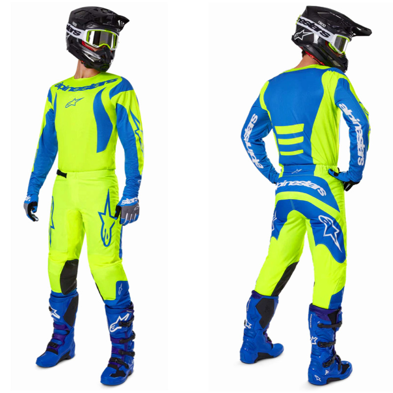 tenue alpinestars fluid haul jaune fluo bleu 2025 cross