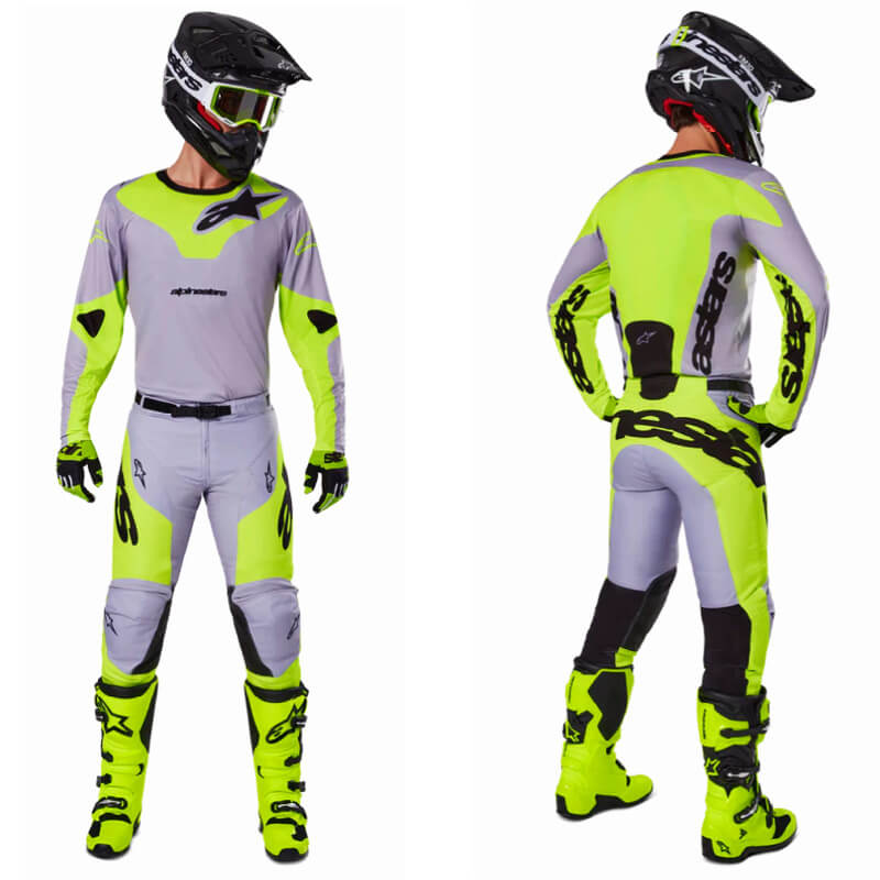 tenue alpinestars racer veil gris jaune fluo 2025 cross