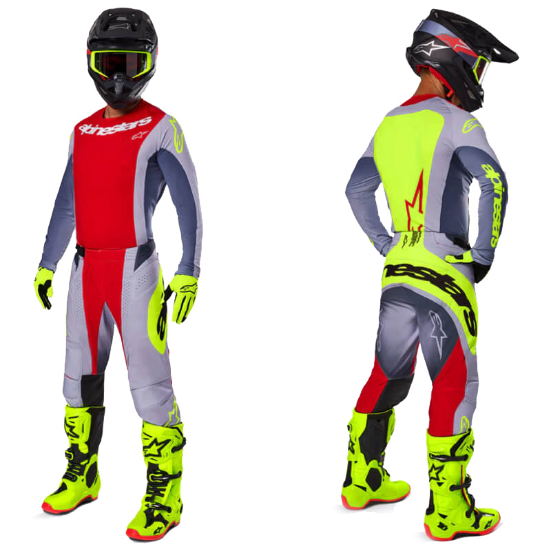 tenue alpinestars techstar melt rouge gris 2025 motocross