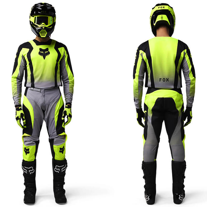 tenue fox racing 180 lean gris jaune fluo 2025