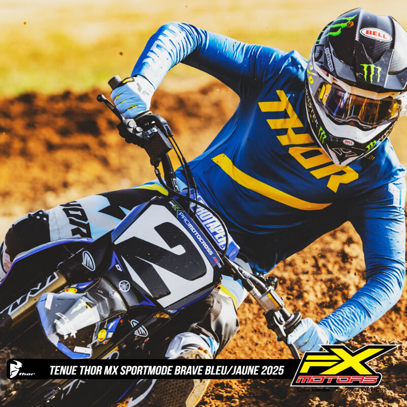 tenue thor mx sportmode brave bleu jaune 2025 motocross