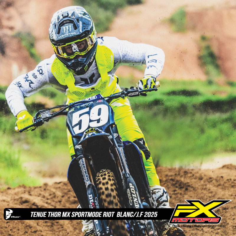 tenue thor mx sportmode riot blanc jaune fluo 2025 cross