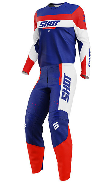 Tenue Cross Enfant SHOT Draw League Bleu/Rouge 2025