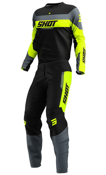 Tenue Cross Enfant SHOT Draw League Jaune Fluo/Noir 2025