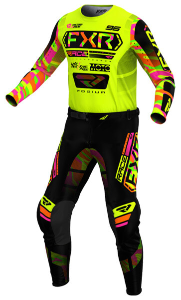 Tenue Cross FXR Racing Podium MX Sherbet Camo Jaune Fluo 2025