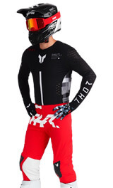 Tenue Cross THOR MX Sportmode Riot Noir/Rouge 2025